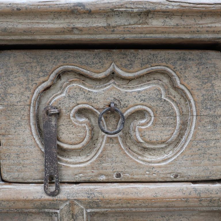 Carved Console Table - 2 Drawer - Rustic Natural - Elm Wood