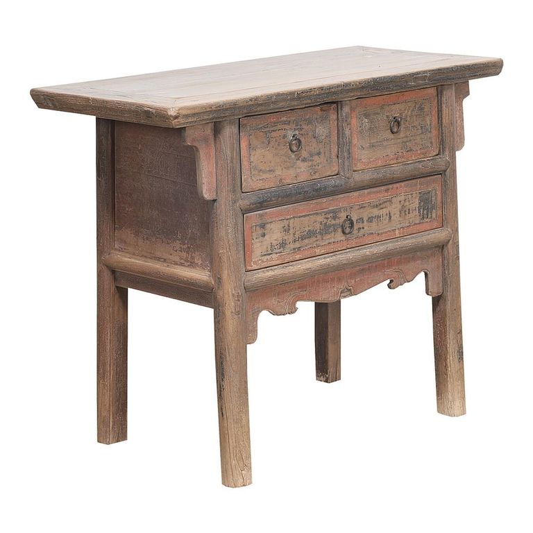 Console Table - 3 Drawer - Distressed Rustic Brown - Elm Wood