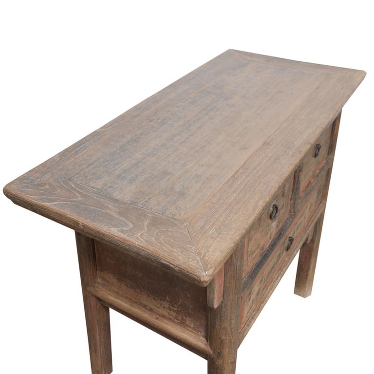 Console Table - 3 Drawer - Distressed Rustic Brown - Elm Wood