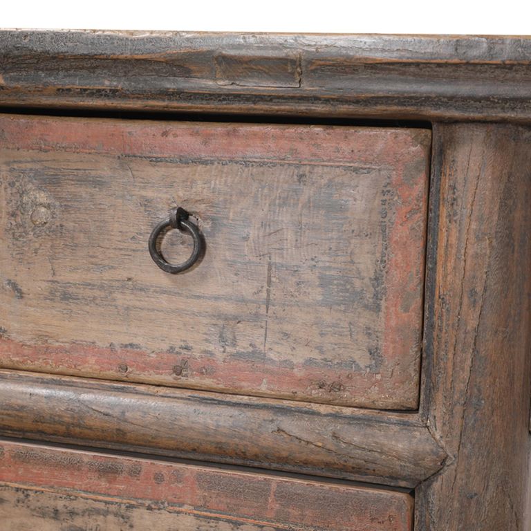 Console Table - 3 Drawer - Distressed Rustic Brown - Elm Wood