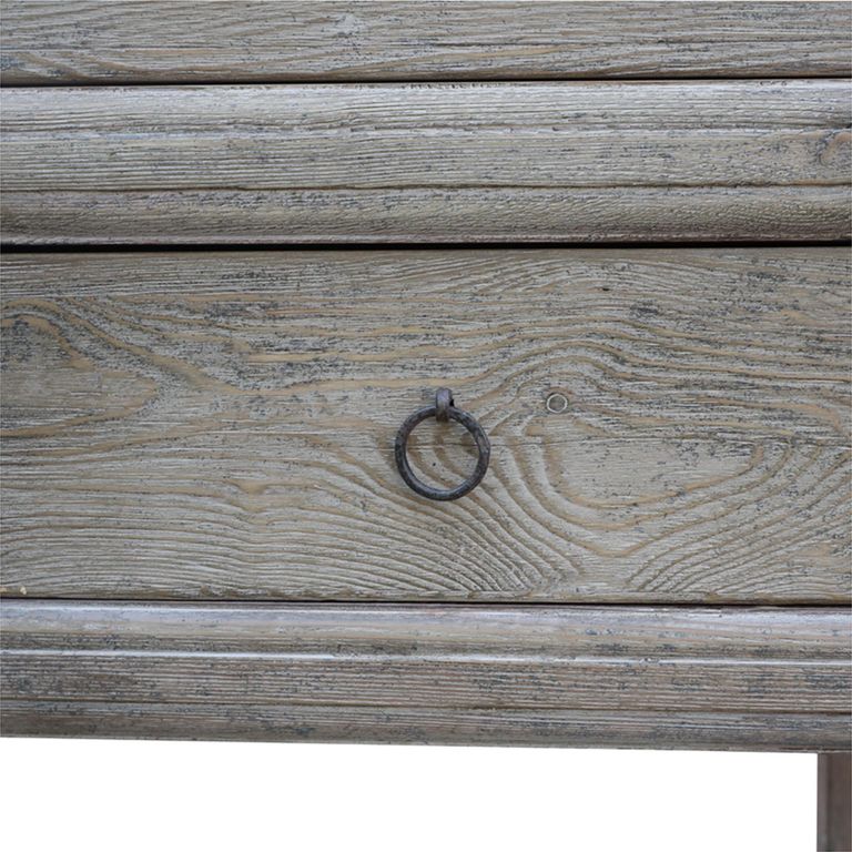 Console Table - 7 Drawer - Low - Rustic Weathered Grey - Elm Wood