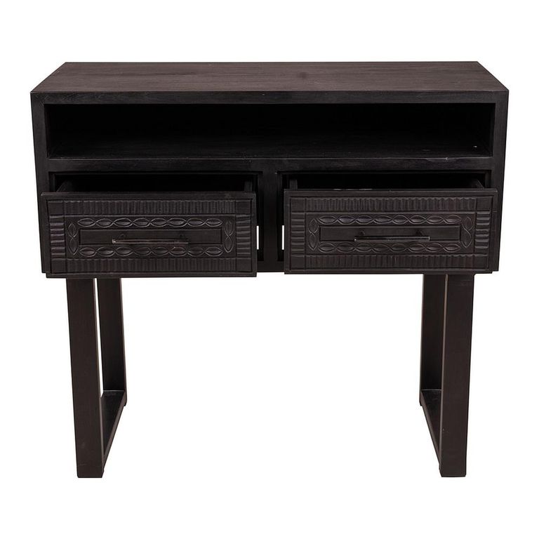 Dalst Carved Console Table - 2 Drawer - Black - Dark Wood