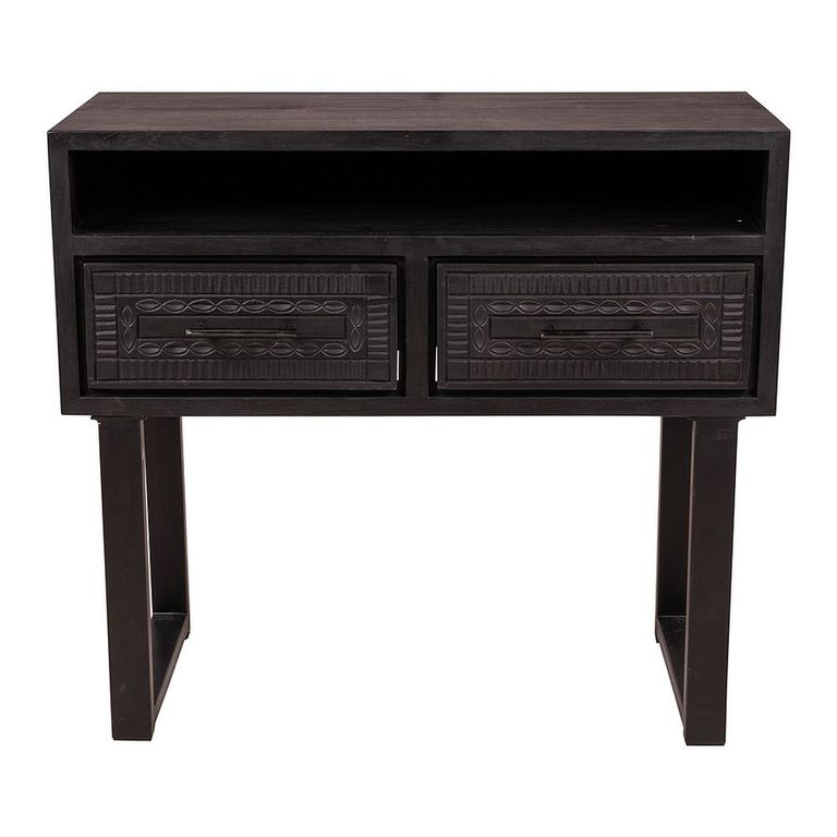 Dalst Carved Console Table - 2 Drawer - Black - Dark Wood