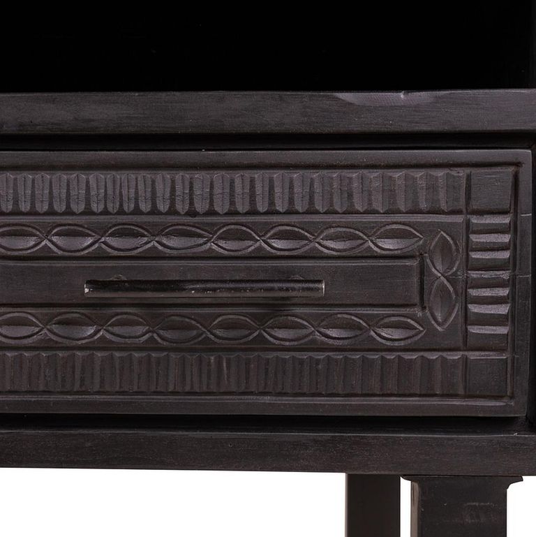 Dalst Carved Console Table - 2 Drawer - Black - Dark Wood