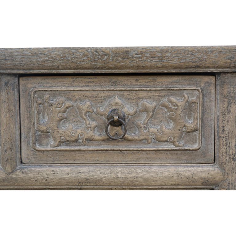 Hand Carved Console Table - 3 Drawer - Grey - Solid Wood