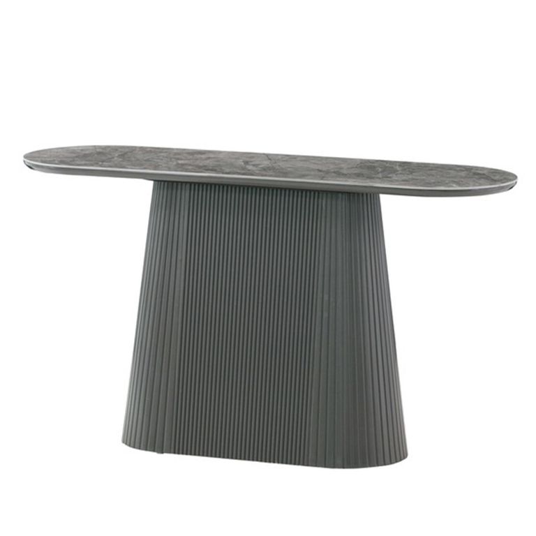 Barletta Console Table - Oval - Fluted Base - Dark Grey - Sintered Stone and Wood