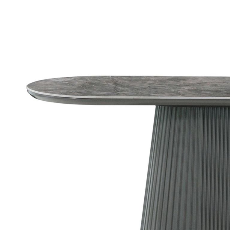 Barletta Console Table - Oval - Fluted Base - Dark Grey - Sintered Stone and Wood