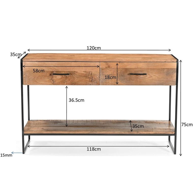 Elin Console Table - 2 Drawer - Natural - Mango Wood