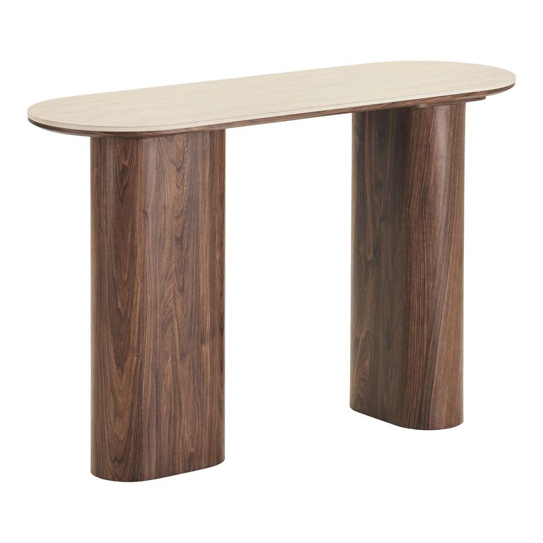 Delphi Curved Console Table - Oval - Pedestal Base - Dark Brown - Ceramic and Wooden