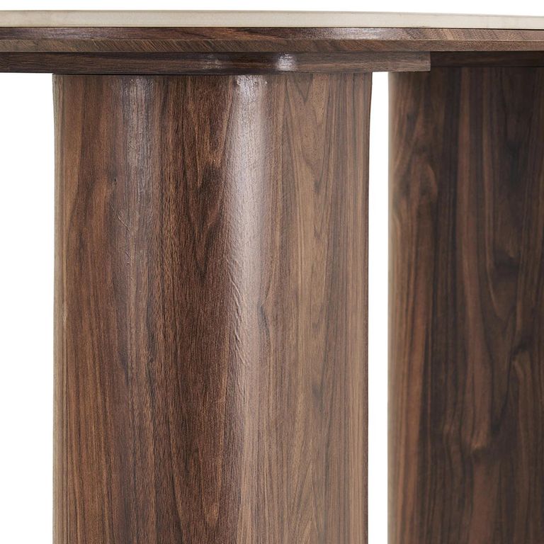 Delphi Curved Console Table - Oval - Pedestal Base - Dark Brown - Ceramic and Wooden