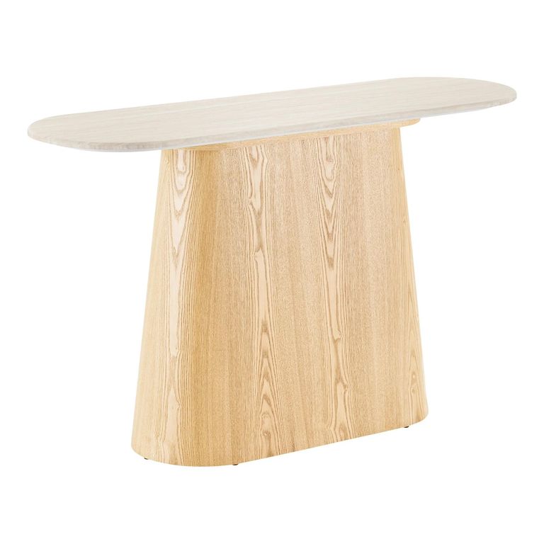 Larvik Console Table - Oval - Pedestal Base - Off White and Natural - Granite and Wooden