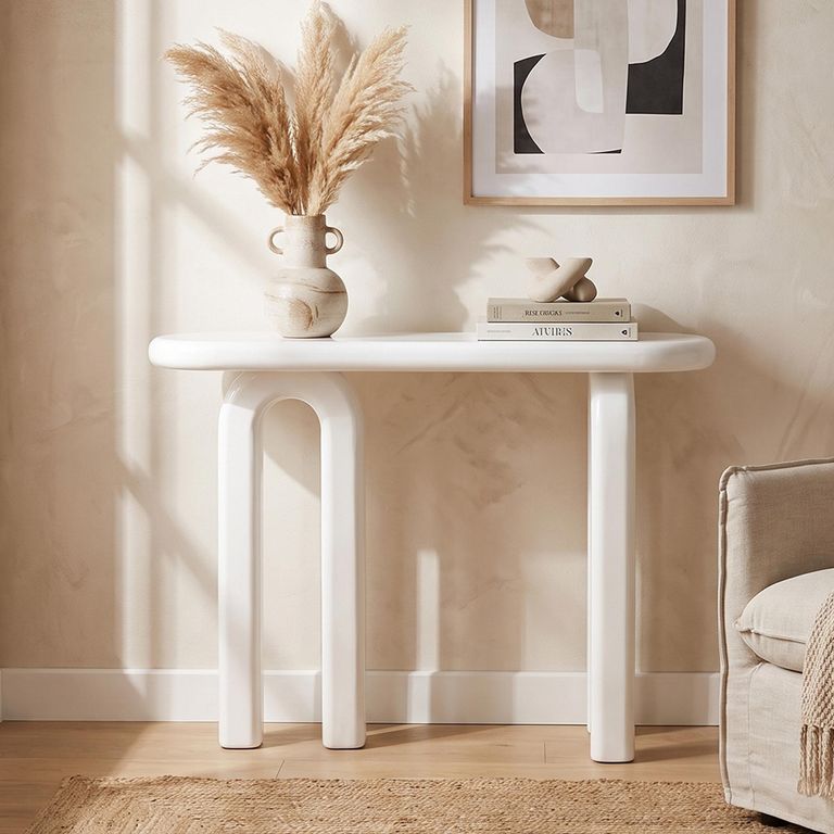 Archie Curved Console Table - Oval - U Legs - White
