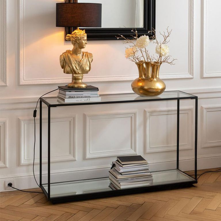 Console Table - Clear and Black - Glass and Metal