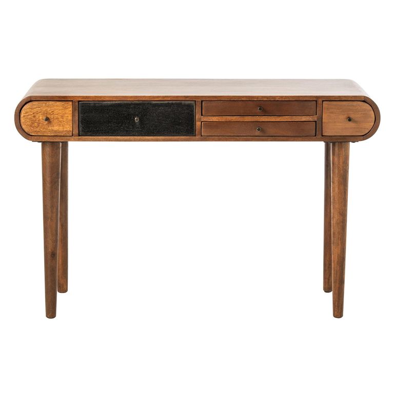Curved Console Table - 5 Drawer - Natural and Black - Mango Wood