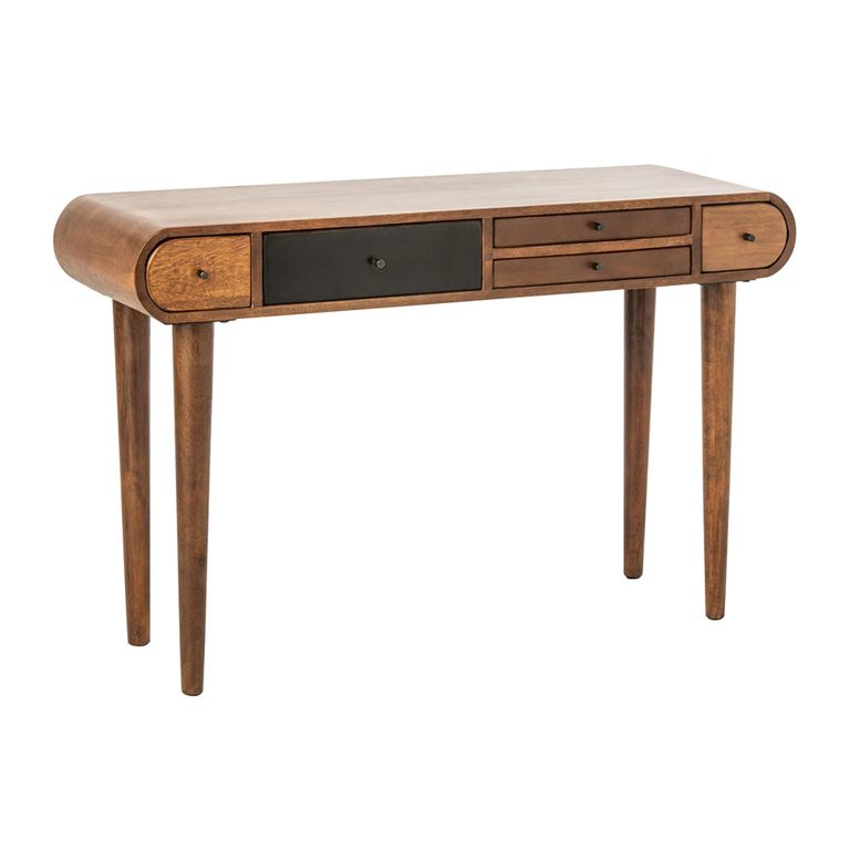 Curved Console Table - 5 Drawer - Natural and Black - Mango Wood
