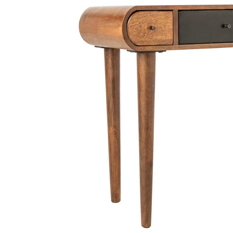 Curved Console Table - 5 Drawer - Natural and Black - Mango Wood
