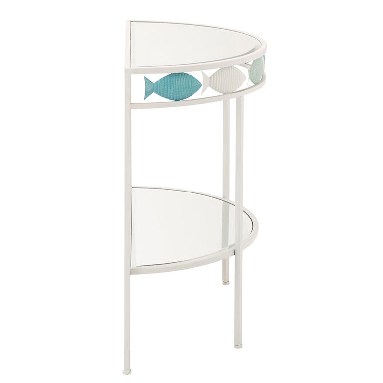 Fish Console Table - Half Moon - Light Blue and White - Glass and Metal