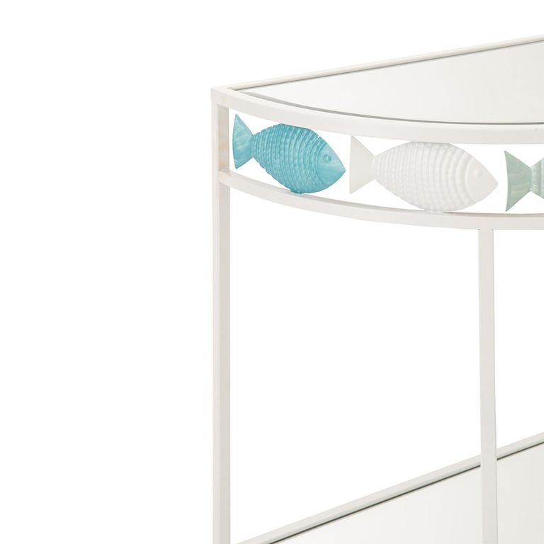 Fish Console Table - Half Moon - Light Blue and White - Glass and Metal