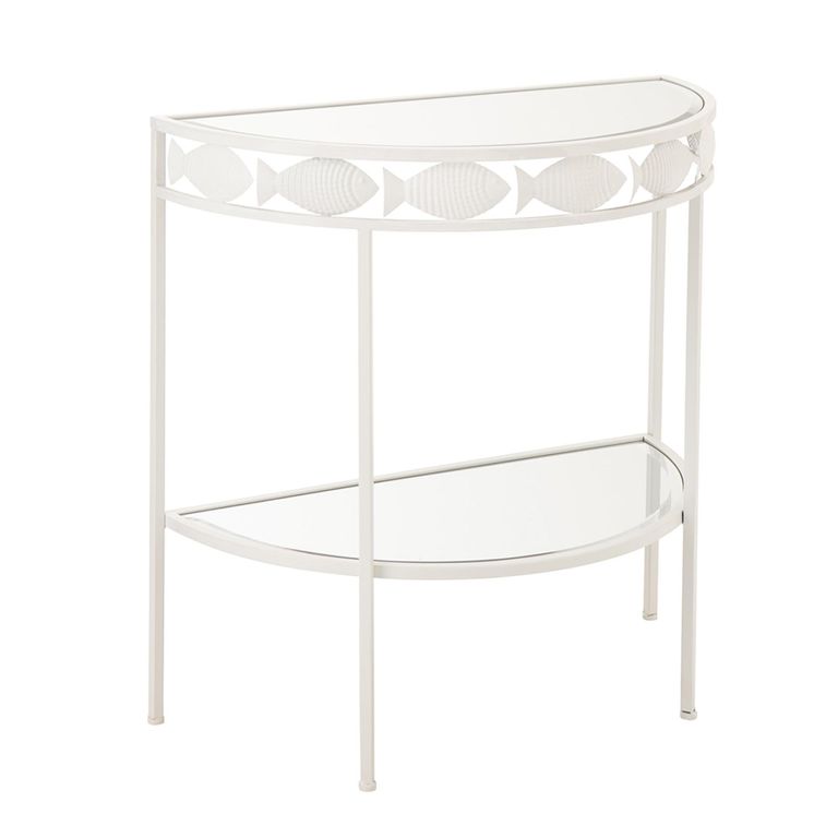 Fish Console Table - Half Moon - White - Glass and Metal