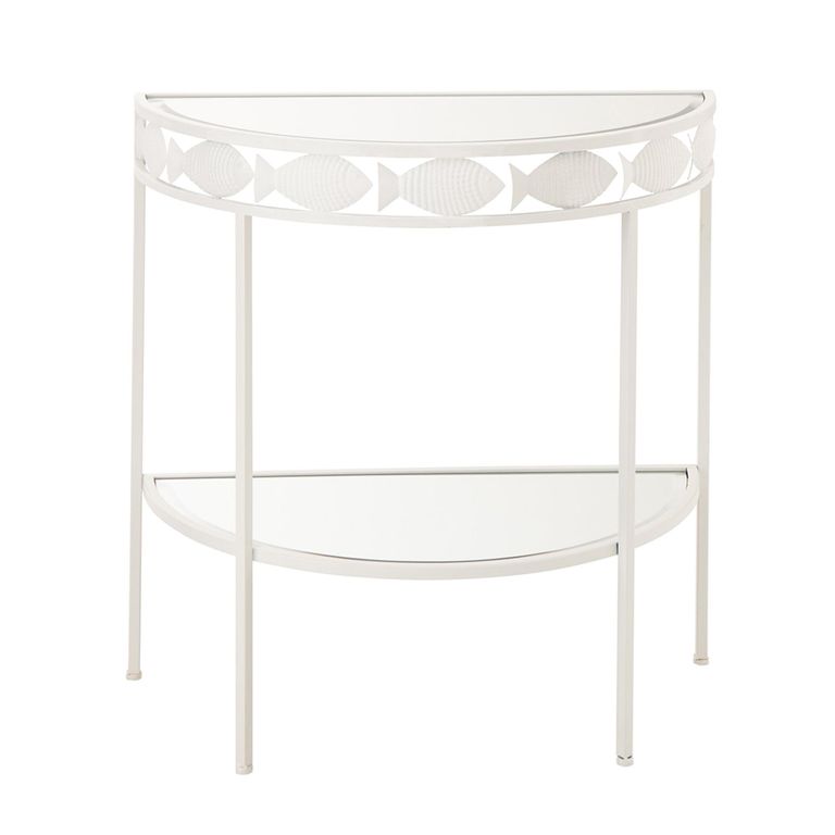 Fish Console Table - Half Moon - White - Glass and Metal