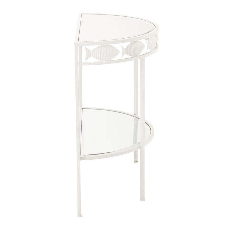Fish Console Table - Half Moon - White - Glass and Metal