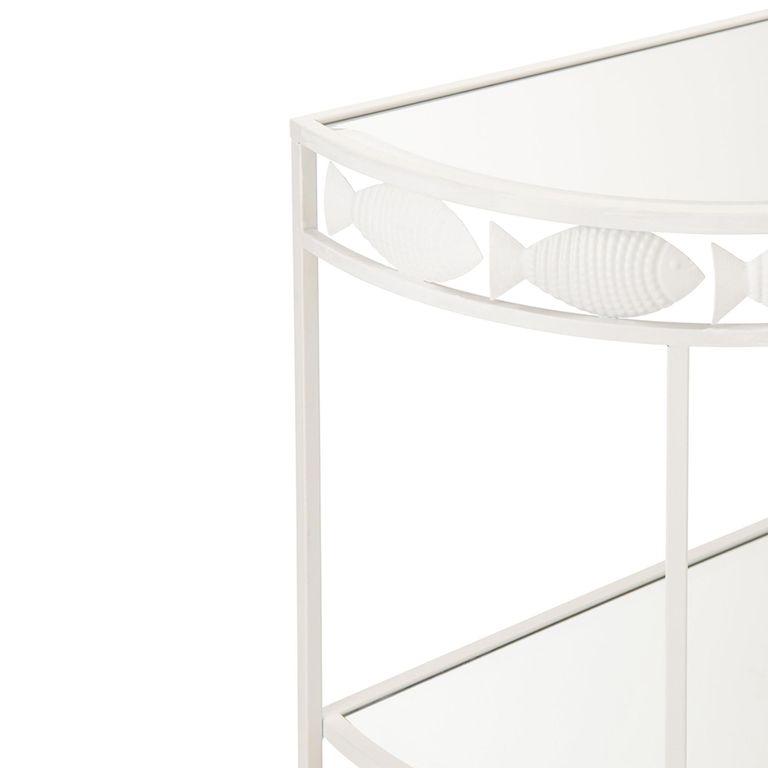 Fish Console Table - Half Moon - White - Glass and Metal