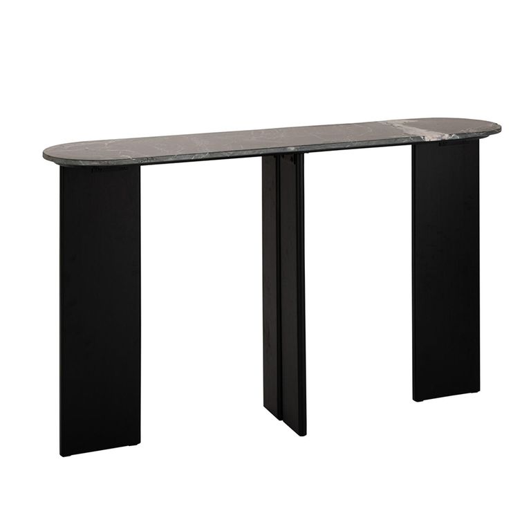 Mathilde Console Table - Oval - Panel Base - Black - Marble Top