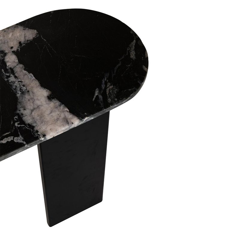 Mathilde Console Table - Oval - Panel Base - Black - Marble Top