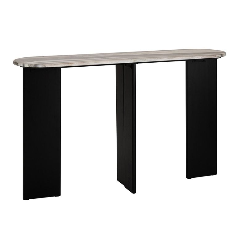 Mathilde Console Table - Oval - Panel Base - Black and Grey - Marble Top