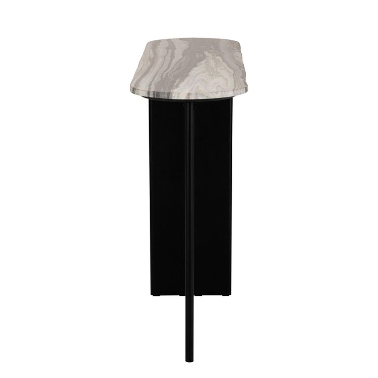 Mathilde Console Table - Oval - Panel Base - Black and Grey - Marble Top