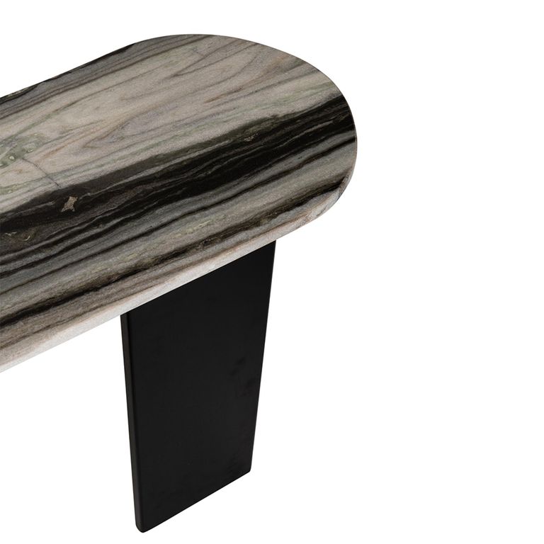 Mathilde Console Table - Oval - Panel Base - Black and Grey - Marble Top