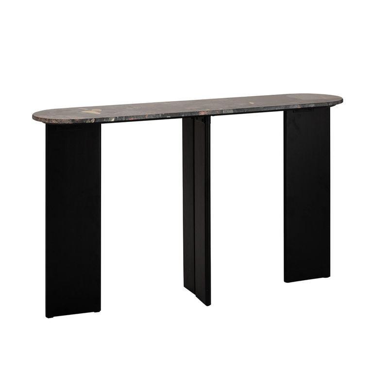Mathilde Console Table - Oval - Panel Base - Black and Peach - Marble Top