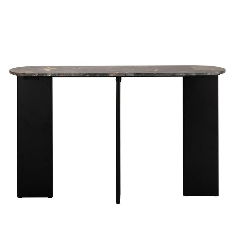 Mathilde Console Table - Oval - Panel Base - Black and Peach - Marble Top