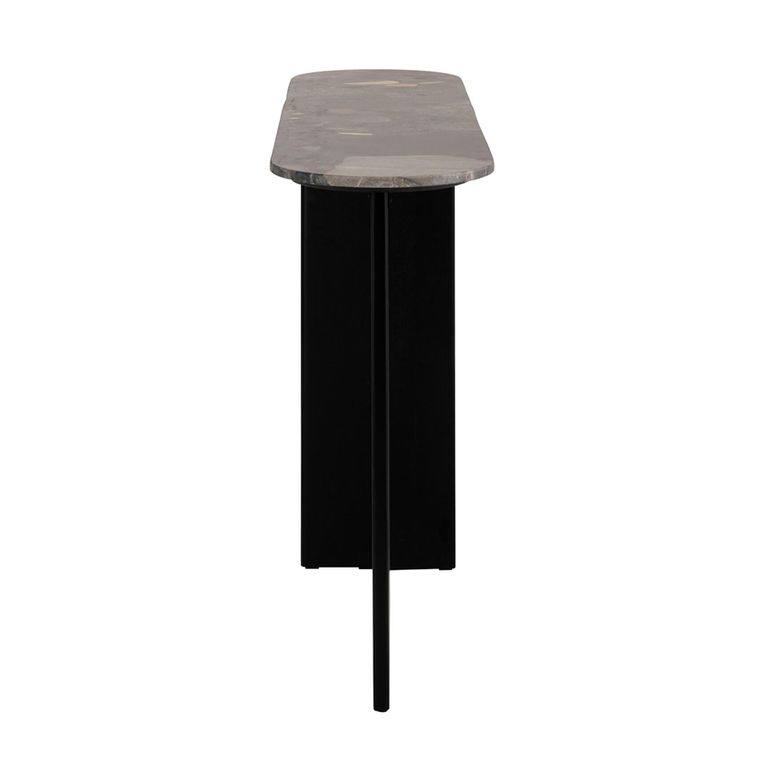 Mathilde Console Table - Oval - Panel Base - Black and Peach - Marble Top