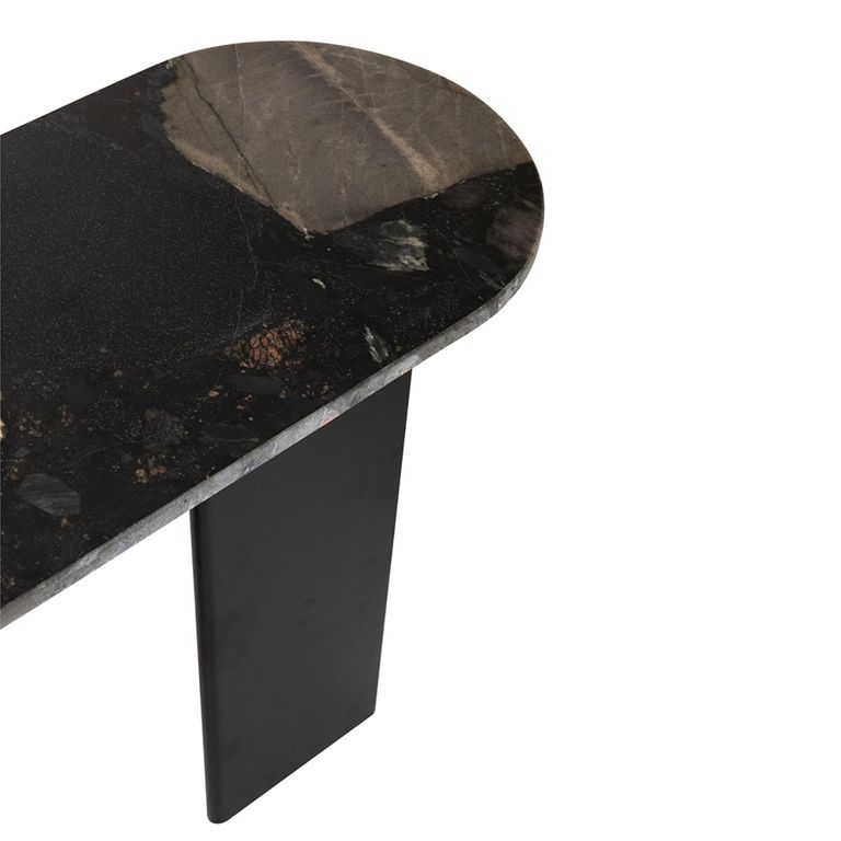 Mathilde Console Table - Oval - Panel Base - Black and Peach - Marble Top