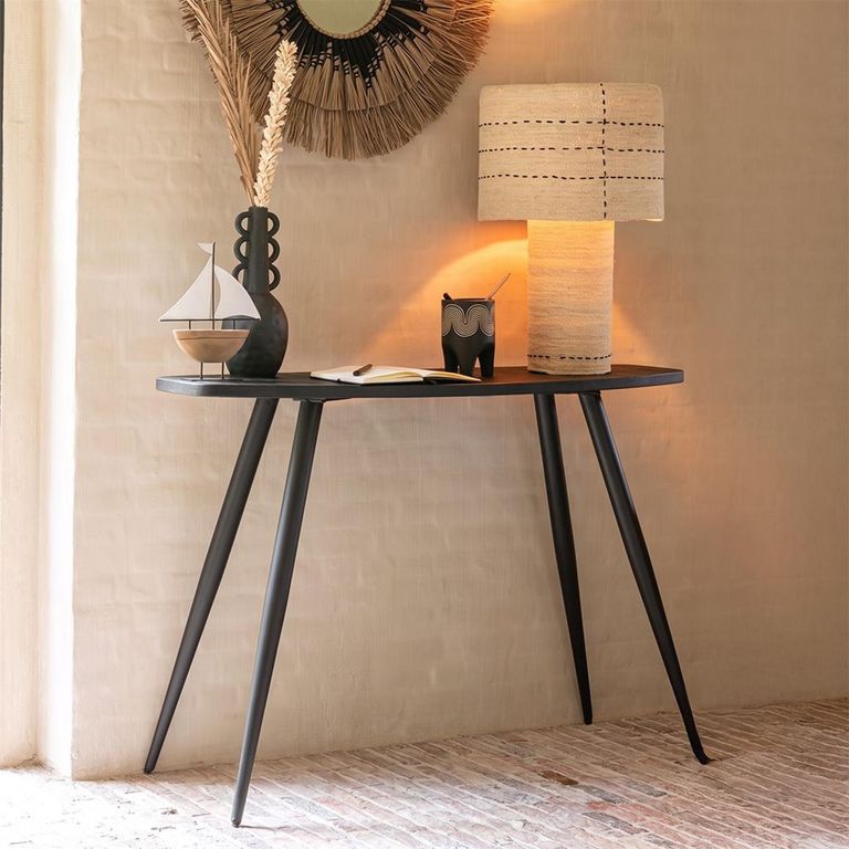 Curved Console Table - Oval - Tapered Legs - Black - Recycle Teak Wood