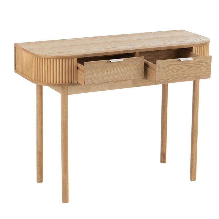 Curved Console Table - 2 Drawer - Fluted - Natural - Pine Wood