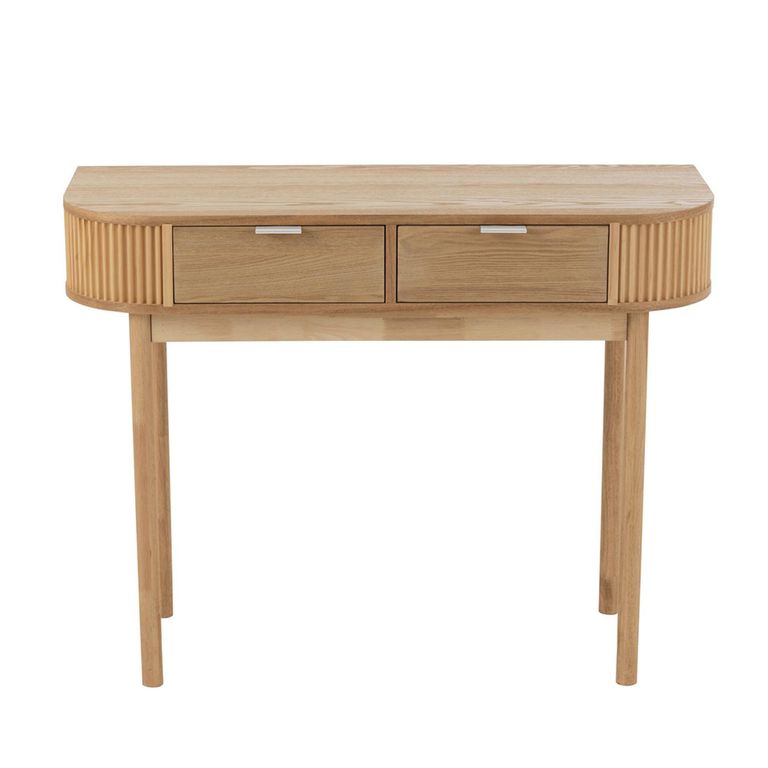 Curved Console Table - 2 Drawer - Fluted - Natural - Pine Wood