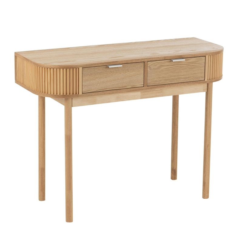 Curved Console Table - 2 Drawer - Fluted - Natural - Pine Wood