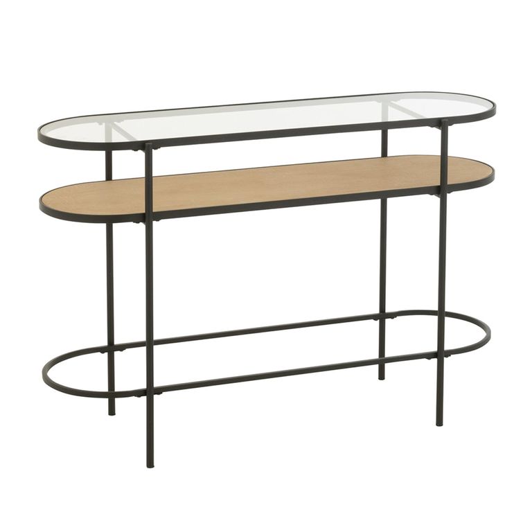 Curved Console Table - Oval - Natural and Black - Glass and Metal