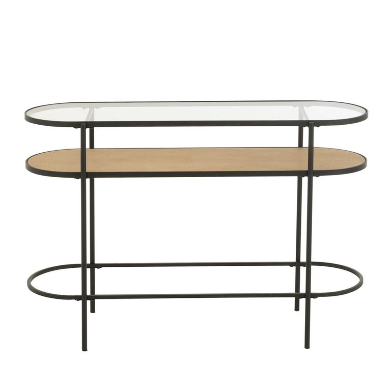 Curved Console Table - Oval - Natural and Black - Glass and Metal