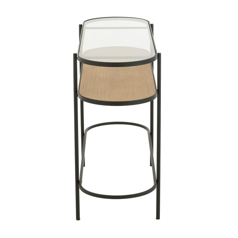 Curved Console Table - Oval - Natural and Black - Glass and Metal