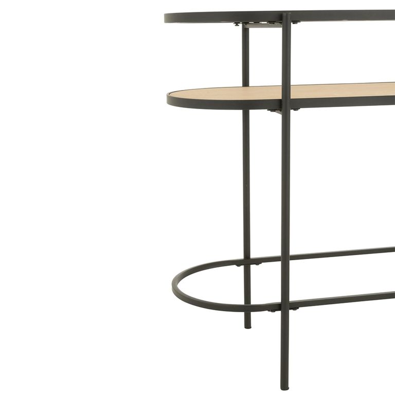 Curved Console Table - Oval - Natural and Black - Glass and Metal