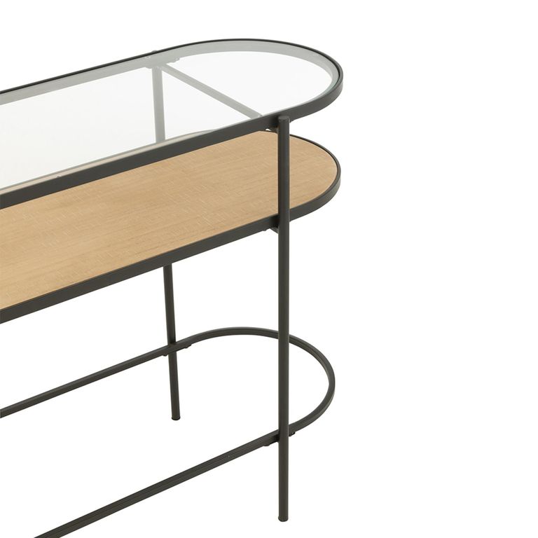 Curved Console Table - Oval - Natural and Black - Glass and Metal