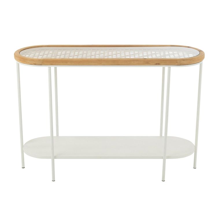 Mati Curved Console Table - Oval - Natural and White - Fir Wood and Metal