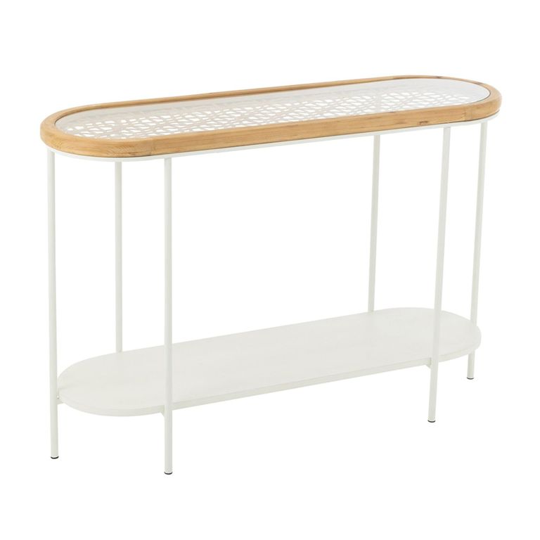 Mati Curved Console Table - Oval - Natural and White - Fir Wood and Metal
