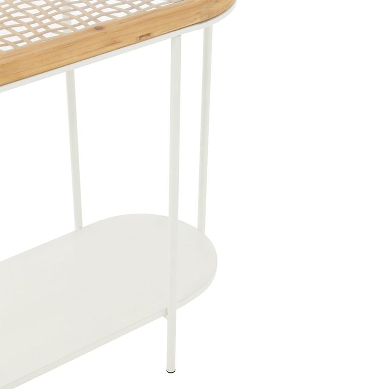 Mati Curved Console Table - Oval - Natural and White - Fir Wood and Metal