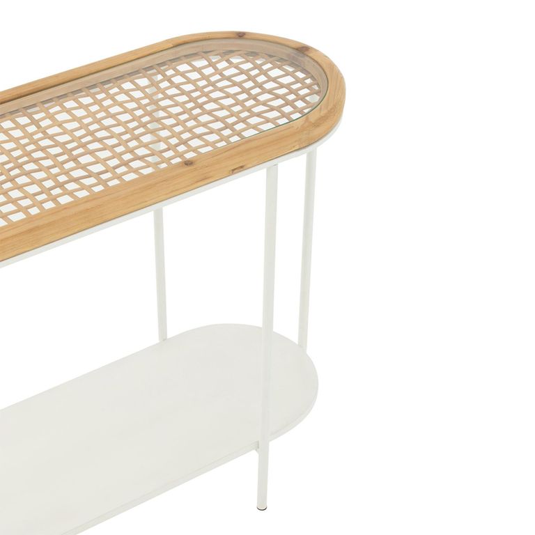 Mati Curved Console Table - Oval - Natural and White - Fir Wood and Metal