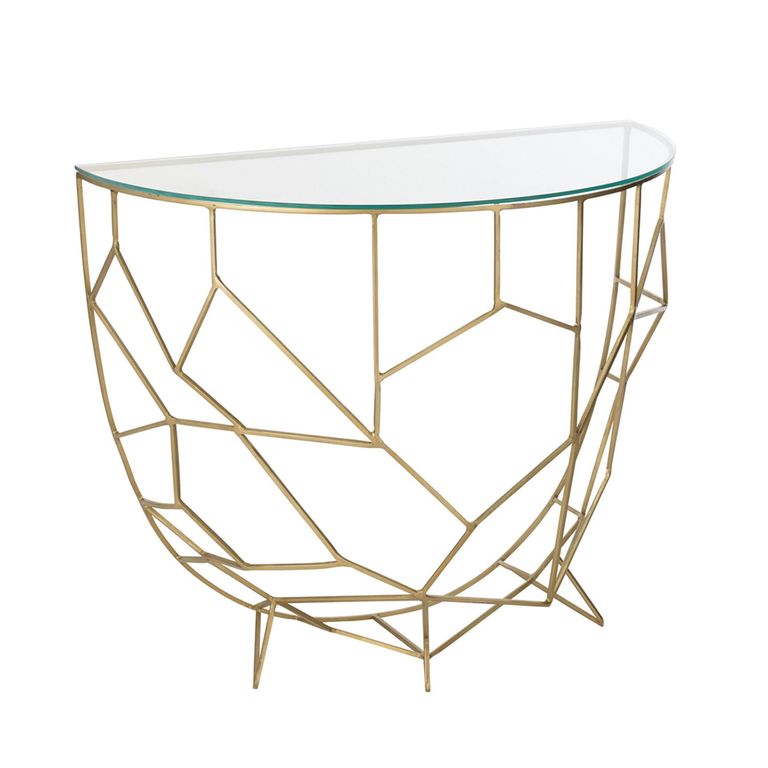 Moza Console Table - Half Moon - Geometric Design - Clear and Gold - Glass and Metal