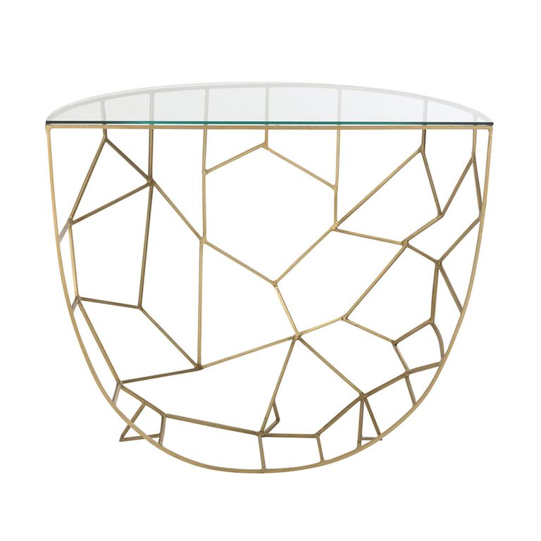 Moza Console Table - Half Moon - Geometric Design - Clear and Gold - Glass and Metal